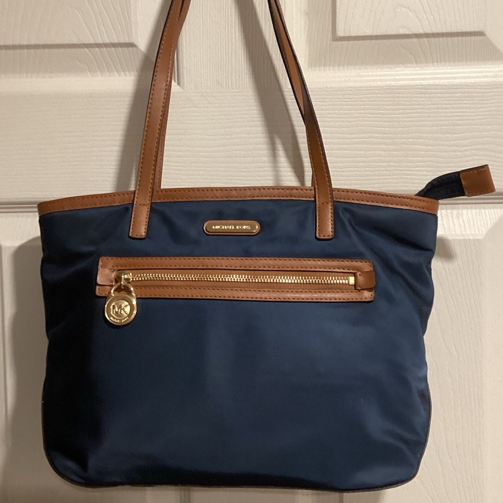 Michael Kors Dark Blue Tote with Brown Accents